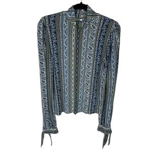 Women's Free People Blue Floral Long Sleeve Mock Neck Knit Top Size M Boho